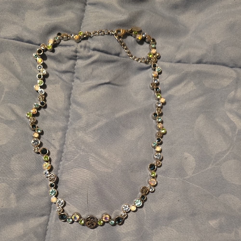 Lia Sophia Multicolor Crystal Station Necklace with Green and Blue Accents